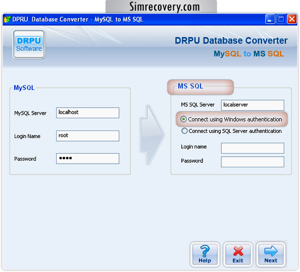 MySQL to MSSQL database converter screenshot