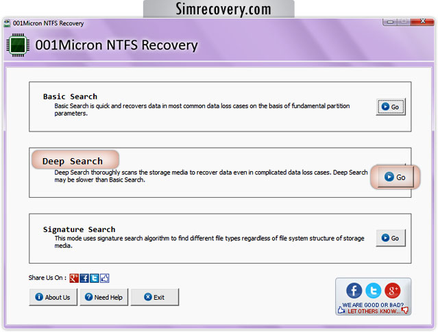 NTFS partition data recovery software screenshot