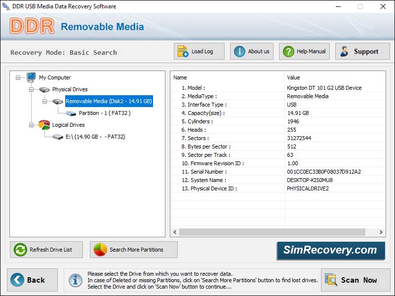 Screenshot of USB Disk Data Recovery