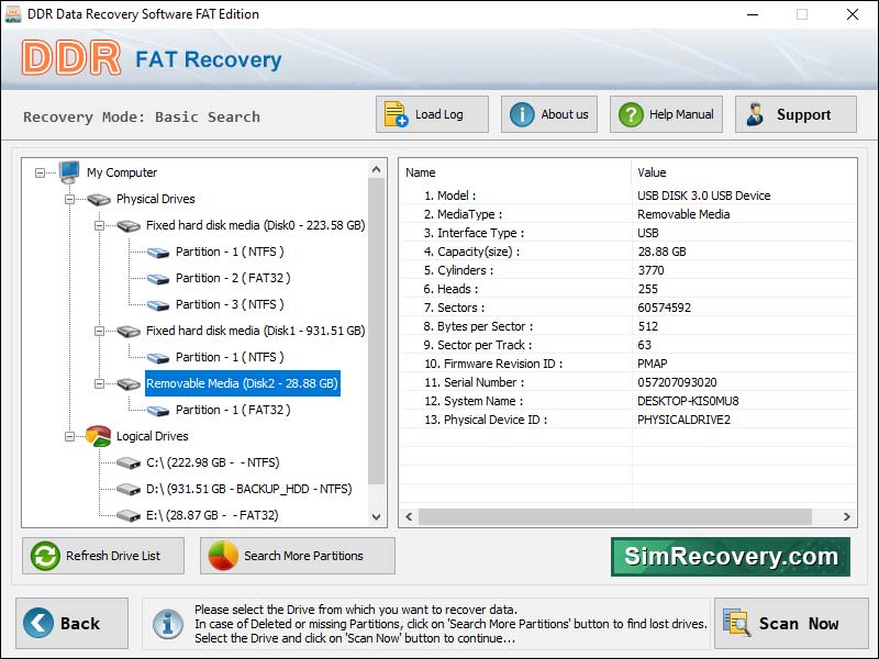 Screenshot of FAT Partition Restoration Software