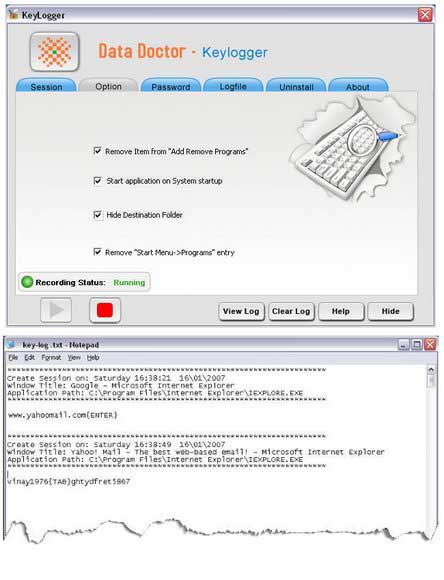 Screenshot of Keystorkes Monitoring Software