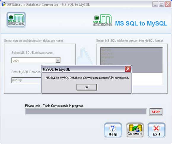 Convert MSSQL to MySQL Database screen shot