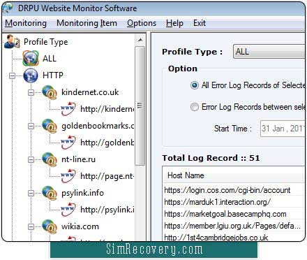 Screenshot of Website Monitoring Software