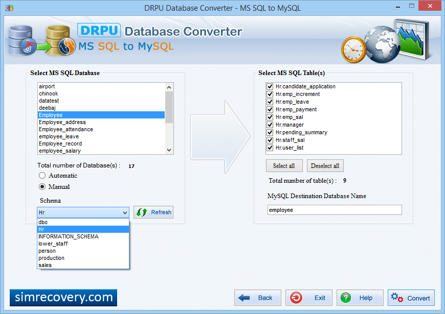  MS SQL database list to Convert MySQL automatically
