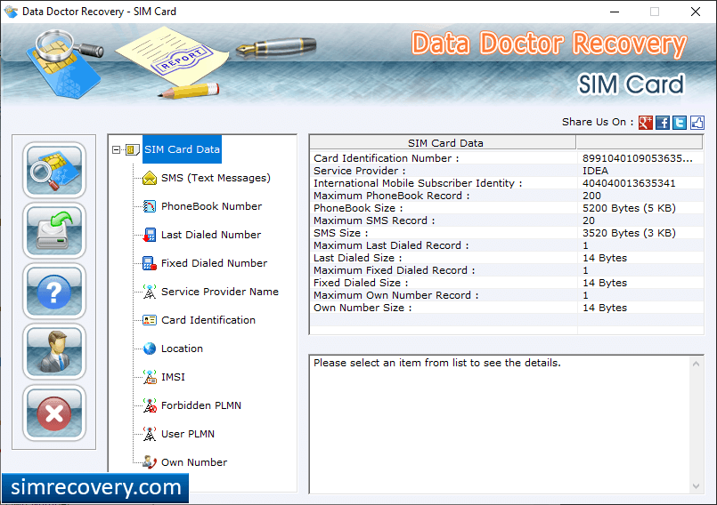 View the sim card information